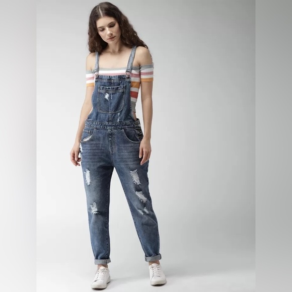 Forever 21 ripped denim overalls in light blue | size 30 | NEW - Picture 2 of 11